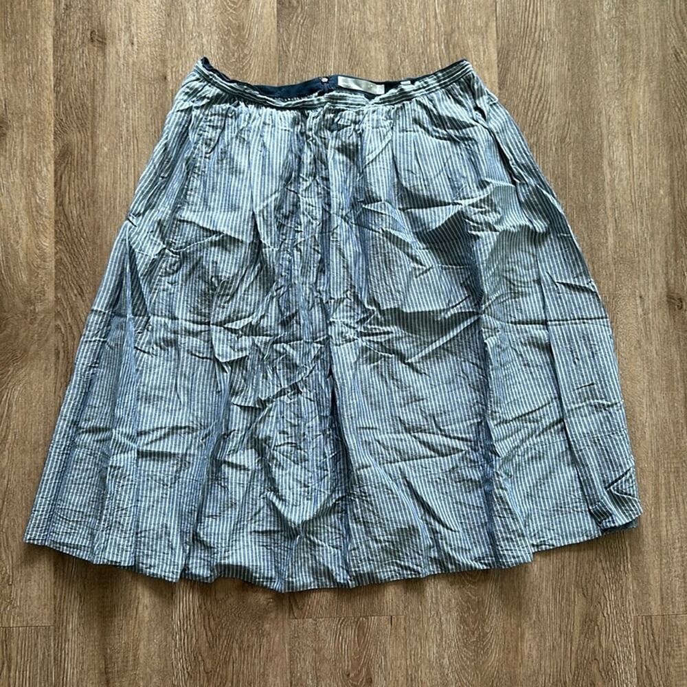 Vince Knee Length Skirt Blue & White Striped 100% Cotton Size 10
